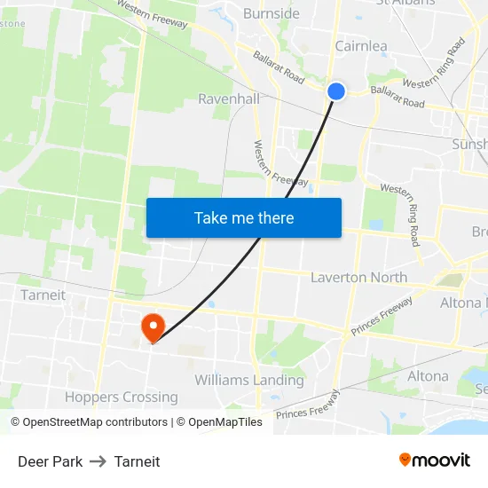 Deer Park to Tarneit map