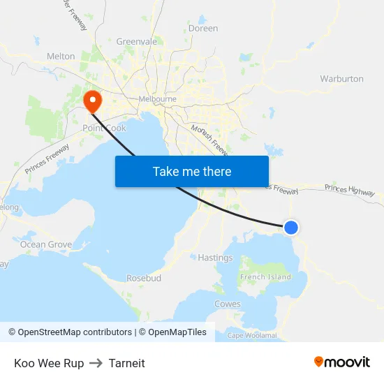 Koo Wee Rup to Tarneit map