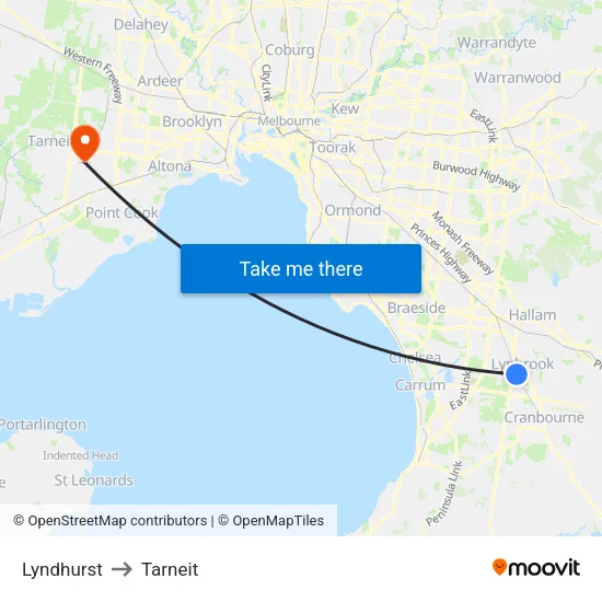 Lyndhurst to Tarneit map