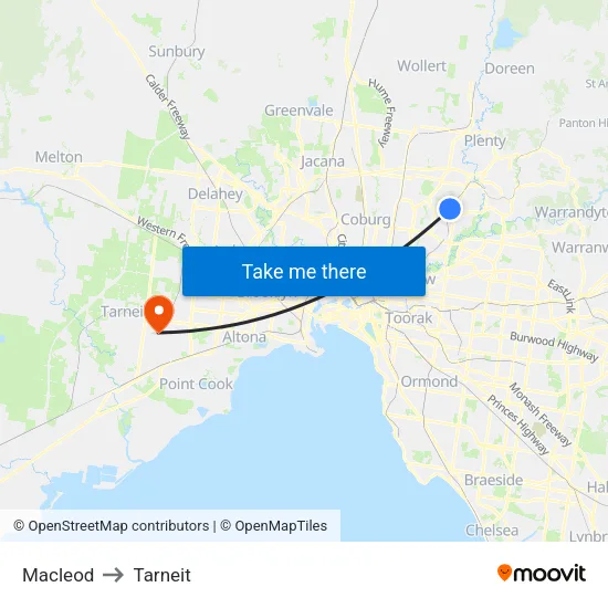 Macleod to Tarneit map