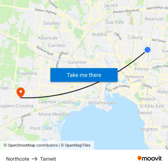 Northcote to Tarneit map