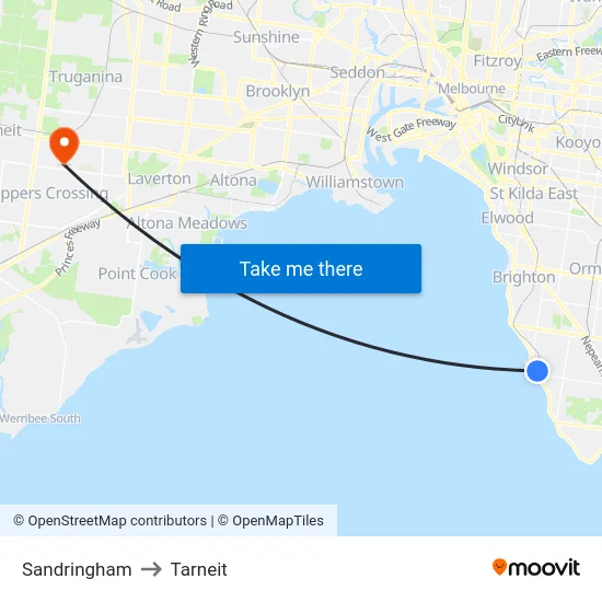 Sandringham to Tarneit map