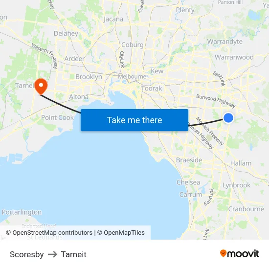 Scoresby to Tarneit map