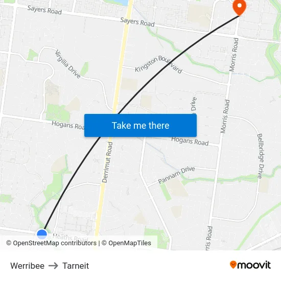 Werribee to Tarneit map