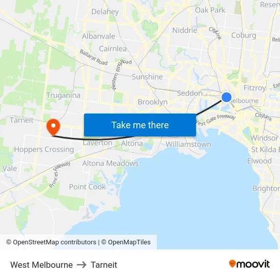 West Melbourne to Tarneit map