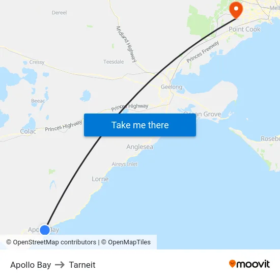 Apollo Bay to Tarneit map