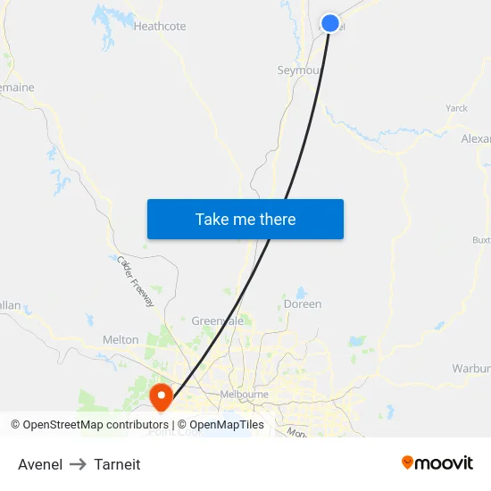 Avenel to Tarneit map
