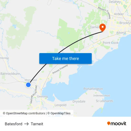 Batesford to Tarneit map