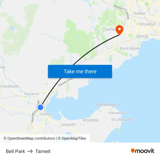 Bell Park to Tarneit map