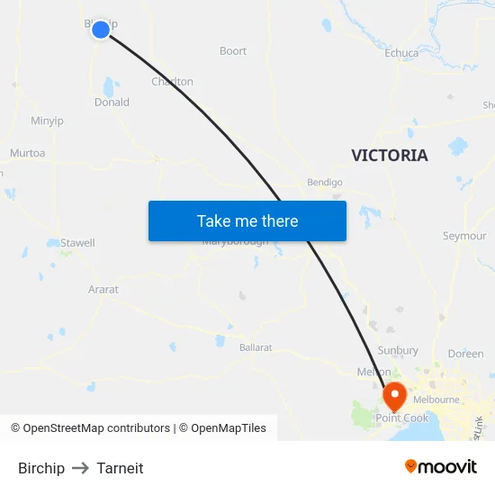 Birchip to Tarneit map