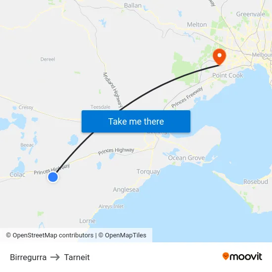 Birregurra to Tarneit map
