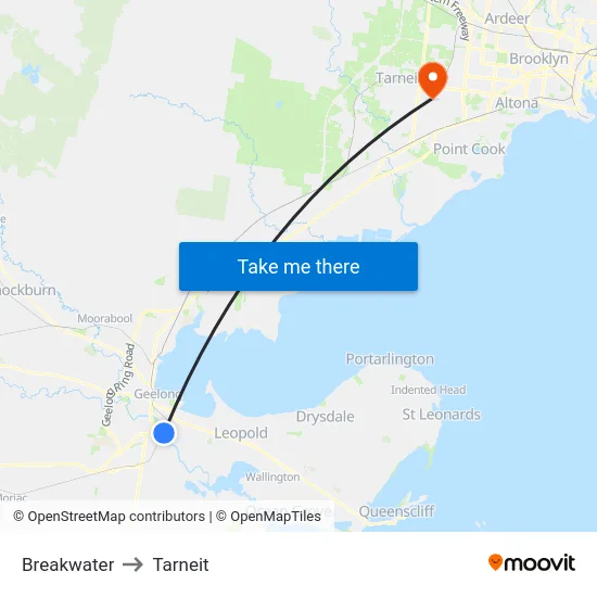 Breakwater to Tarneit map