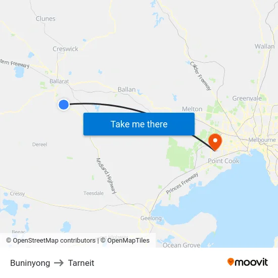 Buninyong to Tarneit map