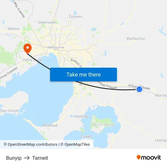 Bunyip to Tarneit map
