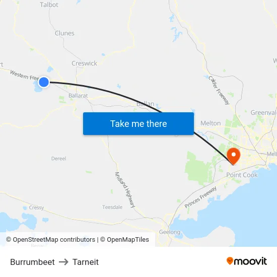 Burrumbeet to Tarneit map