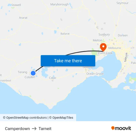 Camperdown to Tarneit map