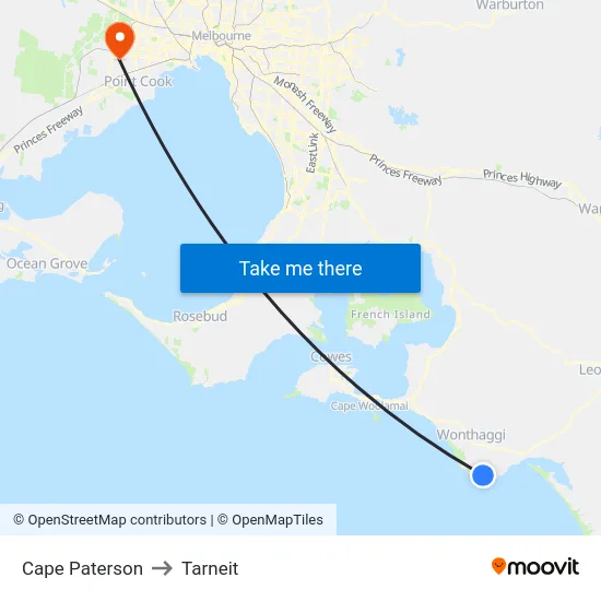 Cape Paterson to Tarneit map