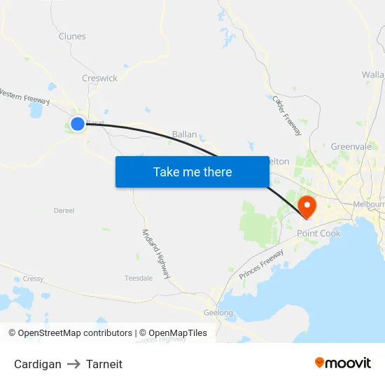 Cardigan to Tarneit map