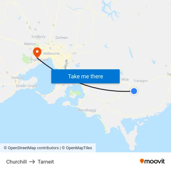 Churchill to Tarneit map