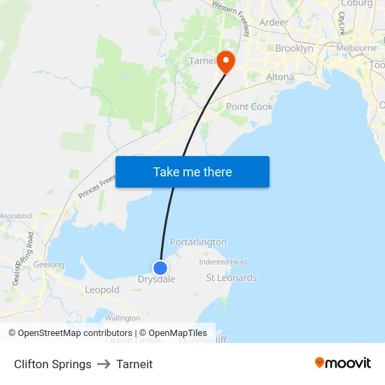 Clifton Springs to Tarneit map