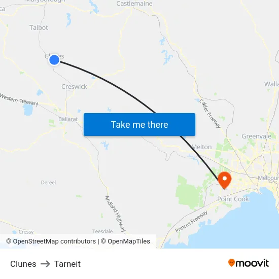 Clunes to Tarneit map