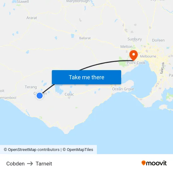 Cobden to Tarneit map