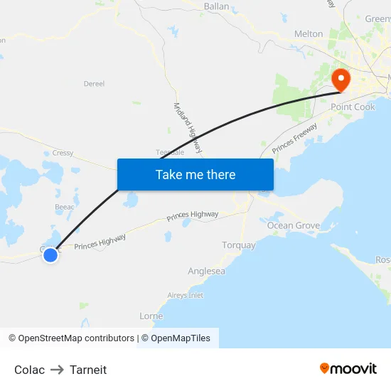 Colac to Tarneit map