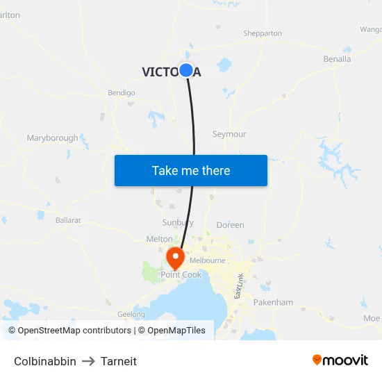 Colbinabbin to Tarneit map
