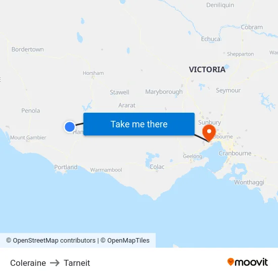 Coleraine to Tarneit map