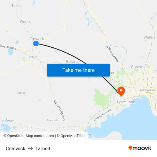 Creswick to Tarneit map