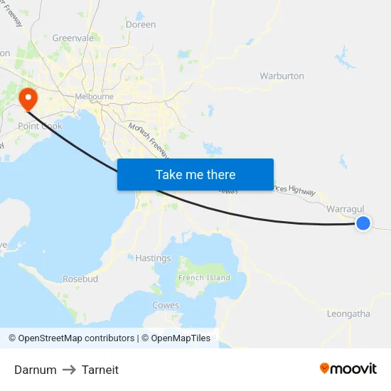 Darnum to Tarneit map