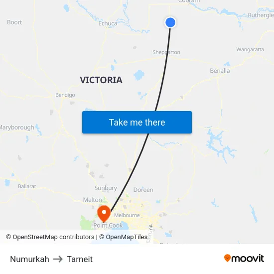 Numurkah to Tarneit map