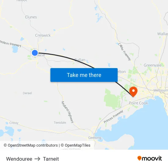 Wendouree to Tarneit map