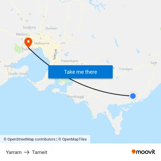 Yarram to Tarneit map