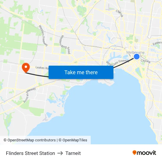 Flinders Street Station to Tarneit map