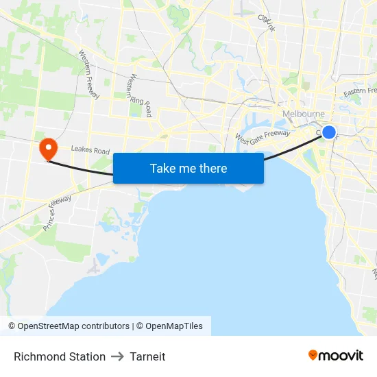Richmond Station to Tarneit map