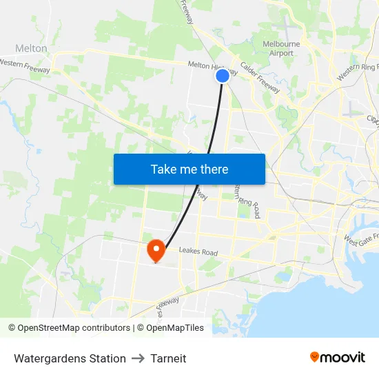 Watergardens Station to Tarneit map