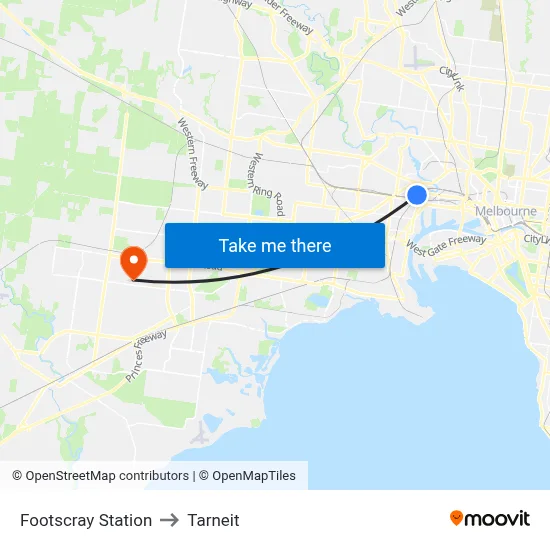 Footscray Station to Tarneit map