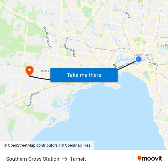 Southern Cross Station to Tarneit map