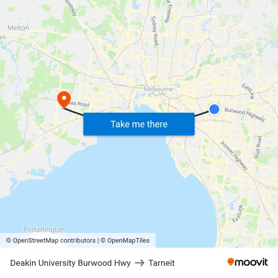 Deakin University Burwood Hwy to Tarneit map