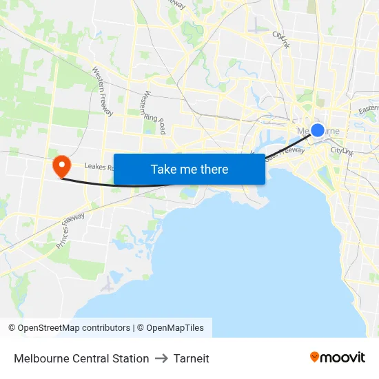 Melbourne Central Station to Tarneit map