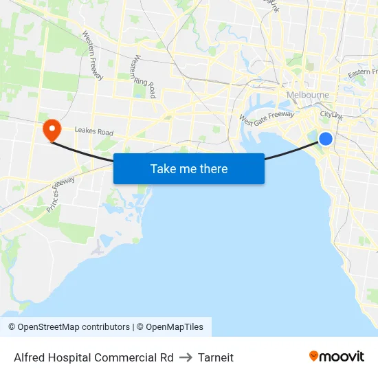 Alfred Hospital Commercial Rd to Tarneit map