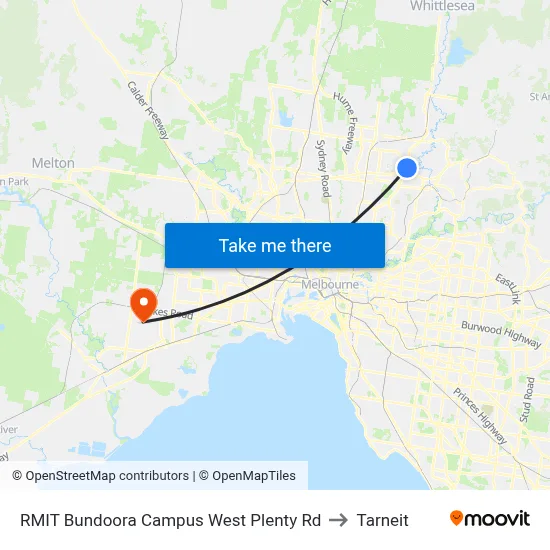RMIT Bundoora Campus West Plenty Rd to Tarneit map