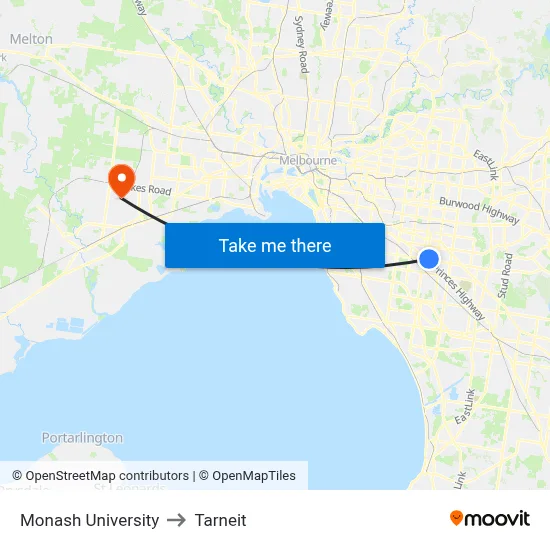 Monash University to Tarneit map