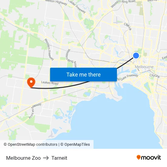 Melbourne Zoo to Tarneit map