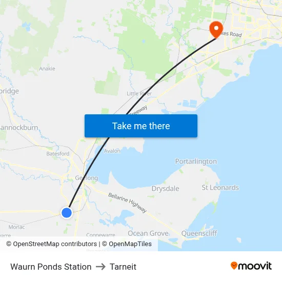 Waurn Ponds Station to Tarneit map