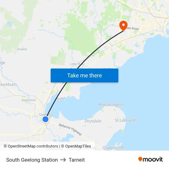 South Geelong Station to Tarneit map