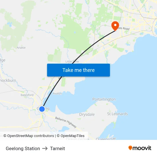 Geelong Station to Tarneit map