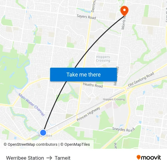 Werribee Station to Tarneit map
