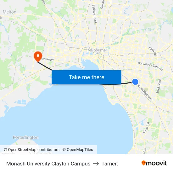 Monash University Clayton Campus to Tarneit map